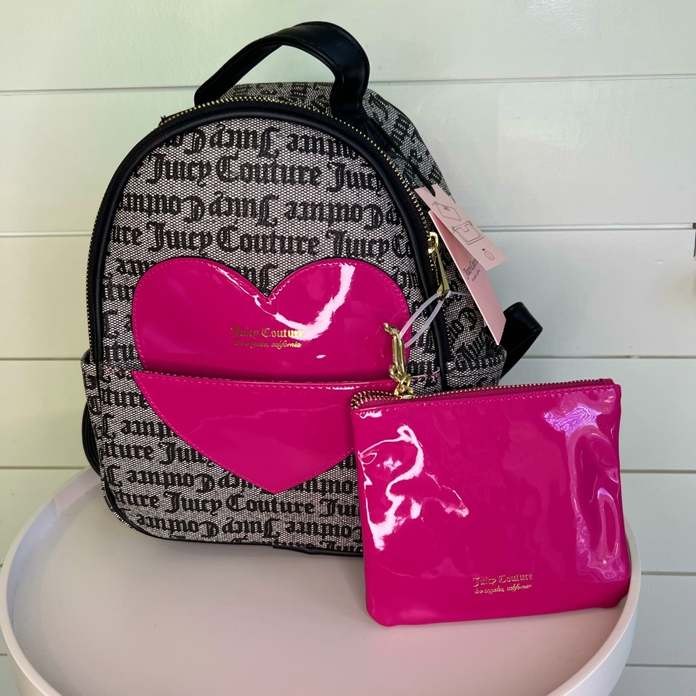 NWT JUICY COUTURE Gothic Status Black Whole Lotta Love Backpack & Pouch